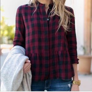 Madewell Lakeside Plaid Button-Up Peplum Buffalo check long sleeve top